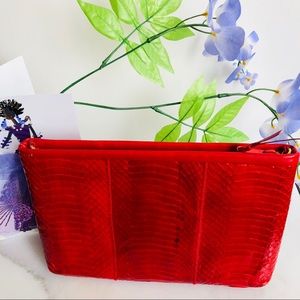 Genuine Snakeskin Red Leather Clutch / Sling Bag